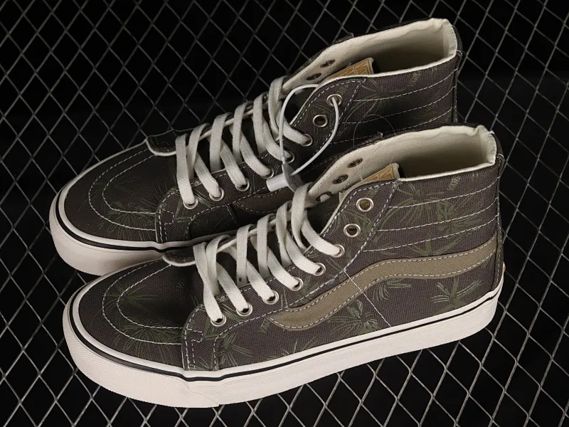 All categories Vans Vans series Vans Hi Vans high-top Vans Sk8-Hi 138 Decon Vans official black dark green palm leaf print high-top casual sneakers VN0A4UMNB73